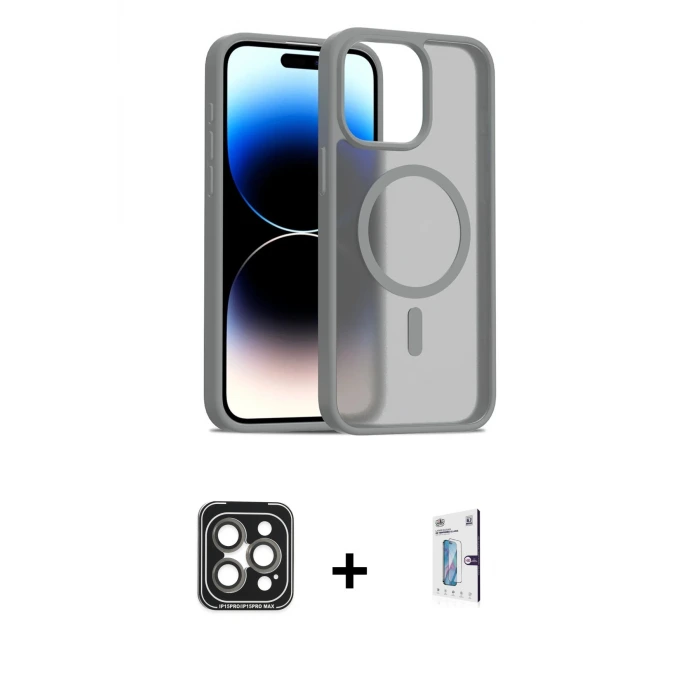 ieg™ iPhone 15 Pro Max Kılıf Siluet Minimal Prime - Siyah Bilvis 0.18mm Plus Cam Ekran Koruyucu + PVD Metal Kamera Lens - GI