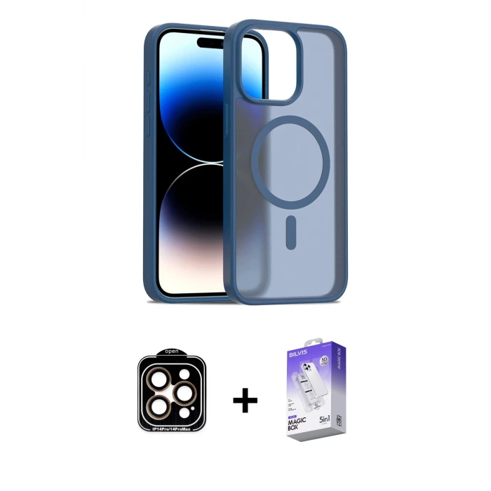 ieg™ iPhone 15 Pro Max Kılıf Siluet Minimal Prime - Siyah Bilvis 5in1 3D Magic Cam Ekran Koruyucu + PVD Metal Kamera Lens - TU