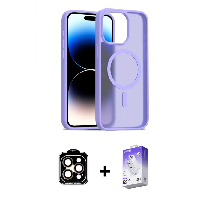 ieg™ iPhone 15 Pro Max Kılıf Siluet Minimal Prime - Siyah Bilvis 5in1 3D Magic Cam Ekran Koruyucu + PVD Metal Kamera Lens - TU