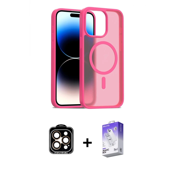 ieg™ iPhone 15 Pro Max Kılıf Siluet Minimal Prime - Siyah Bilvis 5in1 3D Magic Cam Ekran Koruyucu + PVD Metal Kamera Lens - TU