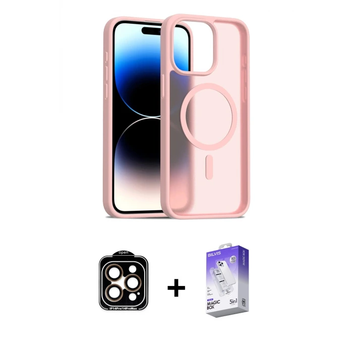 ieg™ iPhone 15 Pro Max Kılıf Siluet Minimal Prime - Siyah Bilvis 5in1 3D Magic Cam Ekran Koruyucu + PVD Metal Kamera Lens - TU