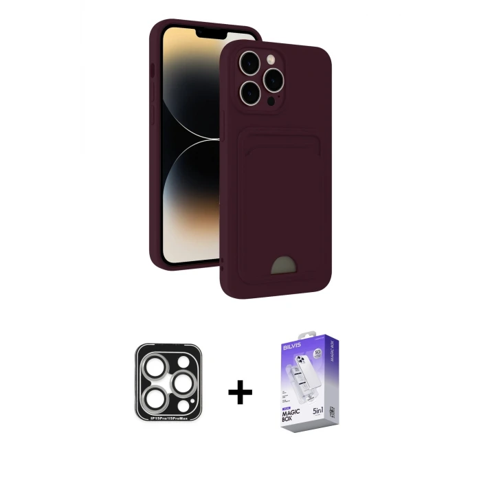 ieg™ iPhone 15 Pro Max Kılıf Vadi Çizgi Prime - Siyah Bilvis 5in1 3D Magic Cam Ekran Koruyucu + PVD Metal Kamera Lens - GS