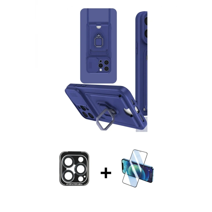 ieg™ iPhone 15 Pro Max Kılıf Vadi Form Prime - Siyah 3D Antistatik Seramik Nano Ekran Koruyucu + PVD Metal Kamera Lens - LT