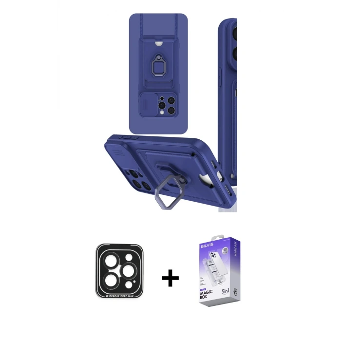 ieg™ iPhone 15 Pro Max Kılıf Vadi Form Prime - Siyah Bilvis 5in1 3D Magic Cam Ekran Koruyucu + PVD Metal Kamera Lens - SH