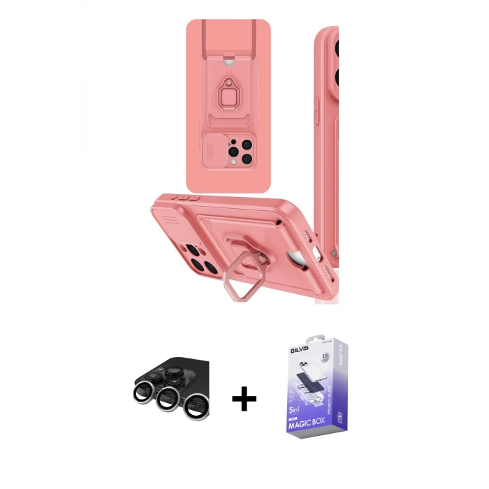ieg™ iPhone 15 Pro Max Kılıf Vadi Form Prime - Siyah Bilvis 5in1 5D Magic Hayalet Cam Ekran Koruyucu + Raze Metal Kamera Lens - GS
