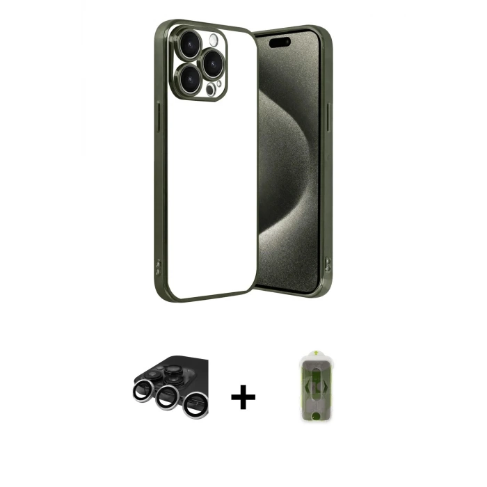 ieg™ iPhone 15 Pro Max Kılıf Vadi Minimal - Siyah Joko Magic 5D Hayalet Cam + Raze Metal Kamera Lens - GS