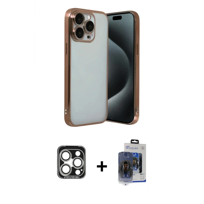 ieg™ iPhone 15 Pro Max Kılıf Vadi Minimal - Siyah Vanessa Magic Cam + PVD Metal Kamera Lens - GS