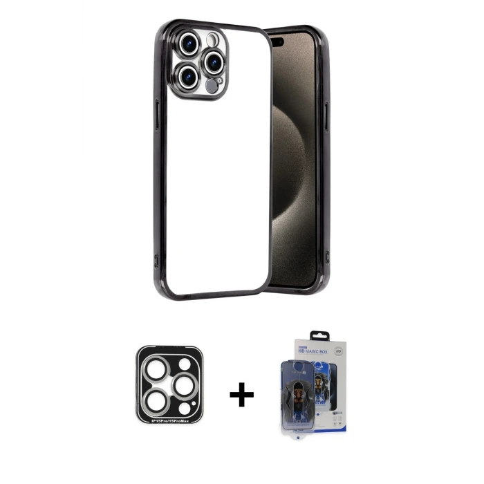ieg™ iPhone 15 Pro Max Kılıf Vadi Minimal - Siyah Vanessa Magic Cam + PVD Metal Kamera Lens - GS