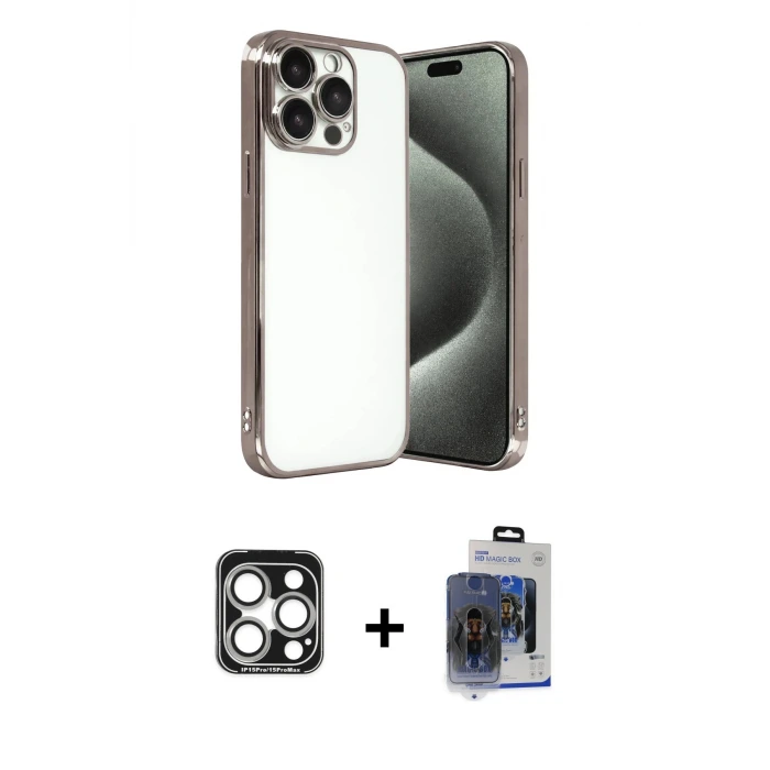 ieg™ iPhone 15 Pro Max Kılıf Vadi Minimal - Siyah Vanessa Magic Cam + PVD Metal Kamera Lens - GS