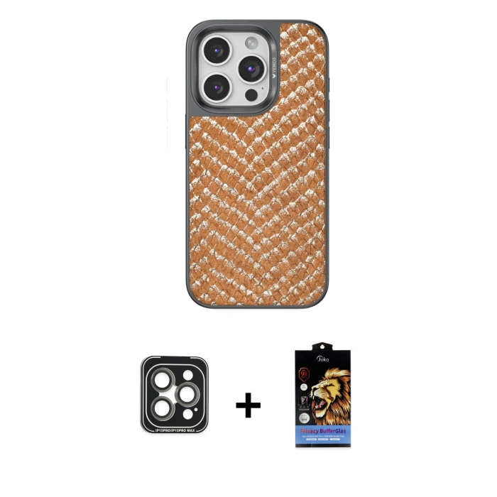 ieg™ iPhone 15 Pro Max Kılıf Vadi Özel Seri - Siyah Buffer Hayalet Cam Ekran Koruyucu + PVD Metal Kamera Lens - GI
