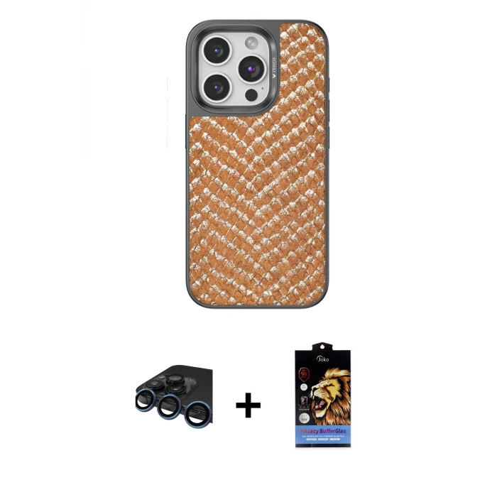 ieg™ iPhone 15 Pro Max Kılıf Vadi Özel Seri - Siyah Buffer Hayalet Cam Ekran Koruyucu + Raze Metal Kamera Lens - LT