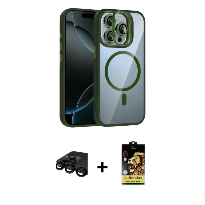ieg™ iPhone 15 Pro Max Kılıf Yadigar Asil Koleksiyonu - Siyah Buffer Cam Ekran Koruyucu + Raze Metal Kamera Lens - SH