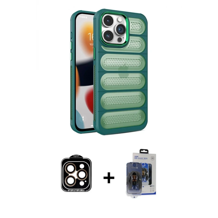 ieg™ iPhone 15 Pro Max Kılıf Yadigar Doku Özel Seri - Siyah Vanessa Magic Cam + PVD Metal Kamera Lens - TU