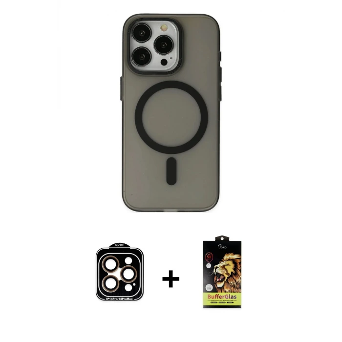 ieg™ iPhone 15 Pro Max Kılıf Yadigar Işık - Siyah Buffer Cam Ekran Koruyucu + PVD Metal Kamera Lens - TU