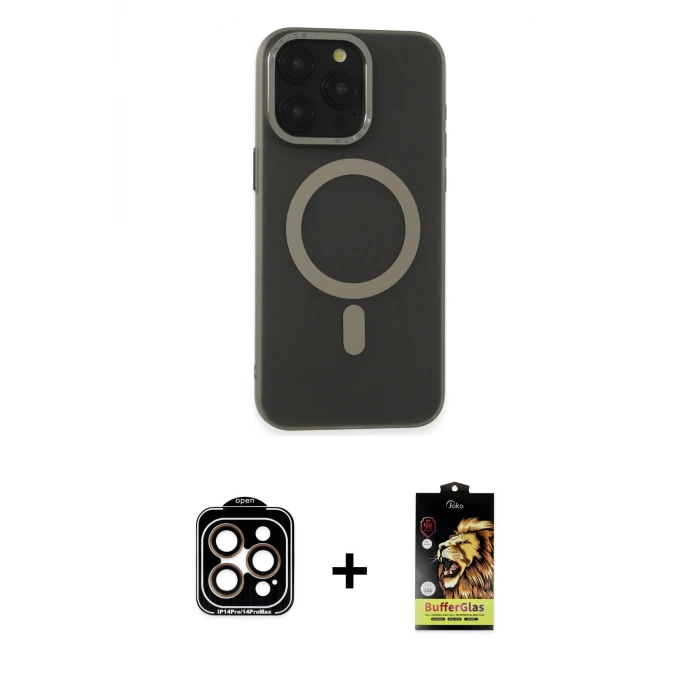 ieg™ iPhone 15 Pro Max Kılıf Yadigar Işık - Siyah Buffer Cam Ekran Koruyucu + PVD Metal Kamera Lens - TU