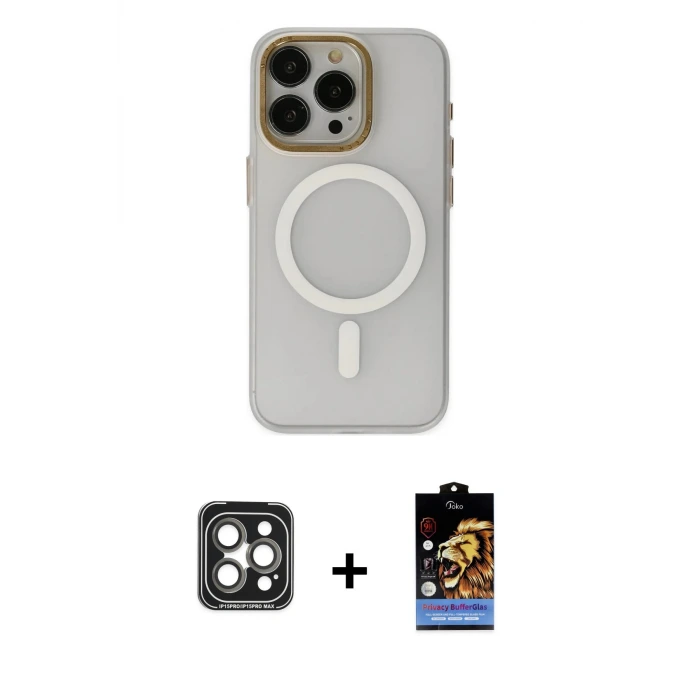 ieg™ iPhone 15 Pro Max Kılıf Yadigar Işık - Siyah Buffer Hayalet Cam Ekran Koruyucu + PVD Metal Kamera Lens - GI
