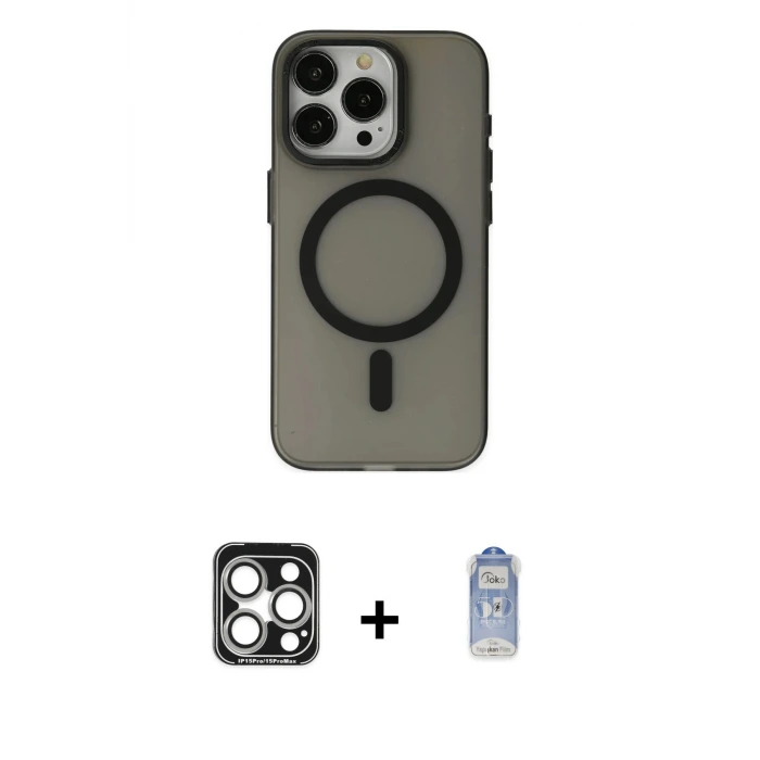 ieg™ iPhone 15 Pro Max Kılıf Yadigar Işık - Siyah Joko Magic 5D Cam + PVD Metal Kamera Lens - GS