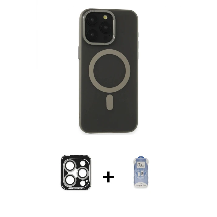 ieg™ iPhone 15 Pro Max Kılıf Yadigar Işık - Siyah Joko Magic 5D Cam + PVD Metal Kamera Lens - GS