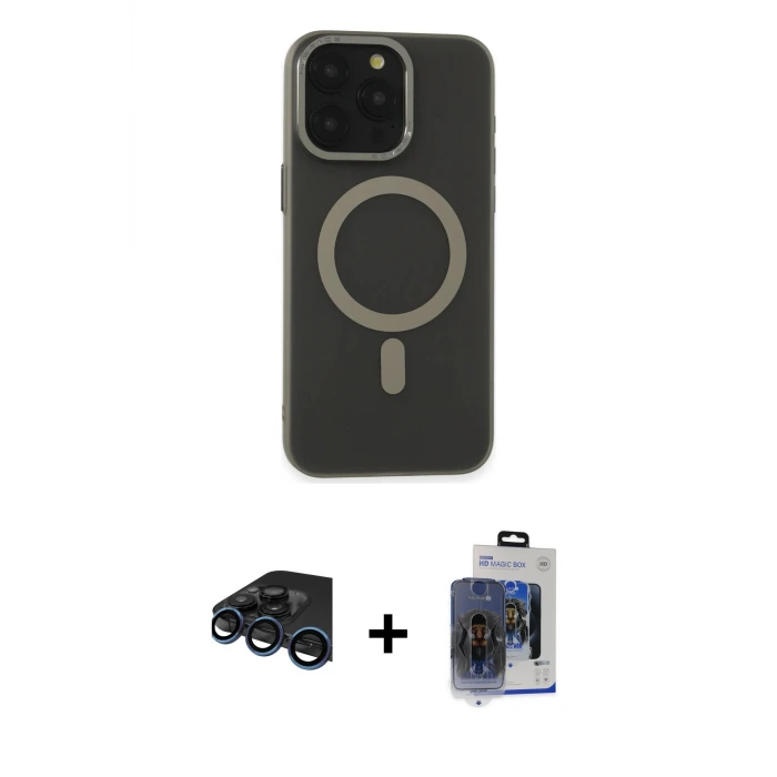 ieg™ iPhone 15 Pro Max Kılıf Yadigar Işık - Siyah Vanessa Magic Cam + Raze Metal Kamera Lens - LT