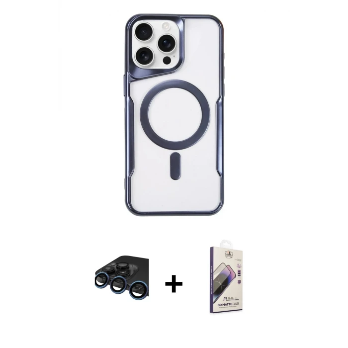 ieg™ iPhone 15 Pro Max Kılıf Yadigar Klasik Özel Seri - Siyah Bilvis 3D Mat Cam Ekran Koruyucu + Raze Metal Kamera Lens - LT