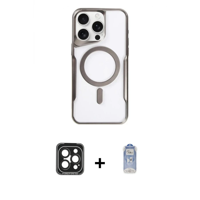 ieg™ iPhone 15 Pro Max Kılıf Yadigar Klasik Özel Seri - Siyah Joko Magic 5D Cam + PVD Metal Kamera Lens - SH