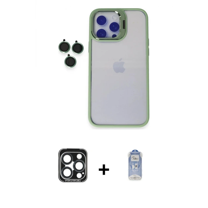 ieg™ iPhone 15 Pro Max Kılıf Yankı Asil Serisi - Siyah Joko Magic 5D Cam + PVD Metal Kamera Lens - LT