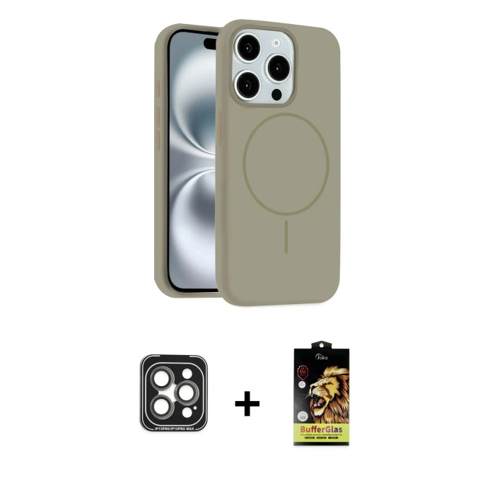 ieg™ iPhone 15 Pro Max Kılıf Yankı Form Serisi - Siyah Buffer Cam Ekran Koruyucu + PVD Metal Kamera Lens - GI