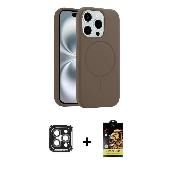 ieg™ iPhone 15 Pro Max Kılıf Yankı Form Serisi - Siyah Buffer Cam Ekran Koruyucu + PVD Metal Kamera Lens - GI
