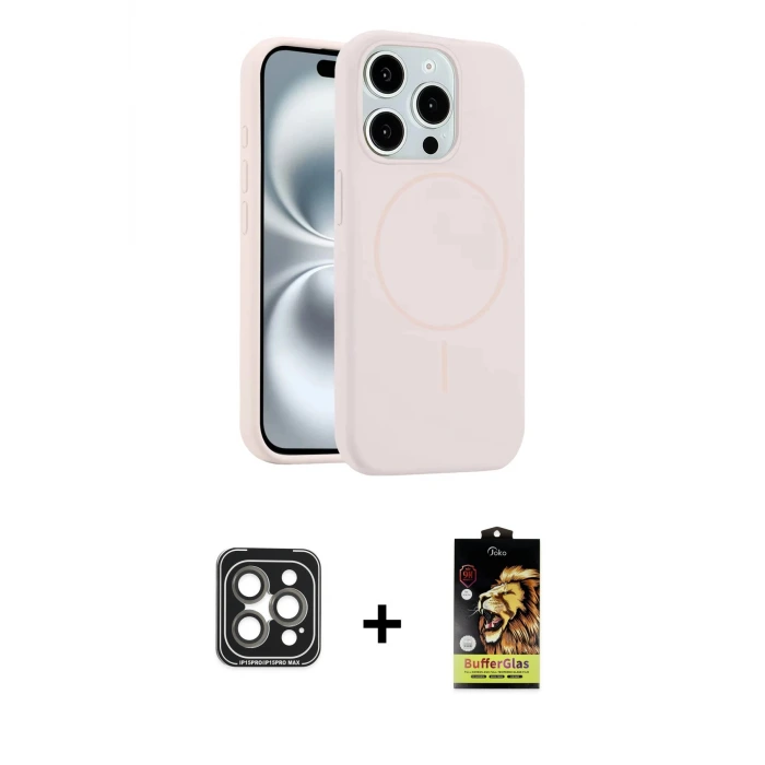 ieg™ iPhone 15 Pro Max Kılıf Yankı Form Serisi - Siyah Buffer Cam Ekran Koruyucu + PVD Metal Kamera Lens - GI