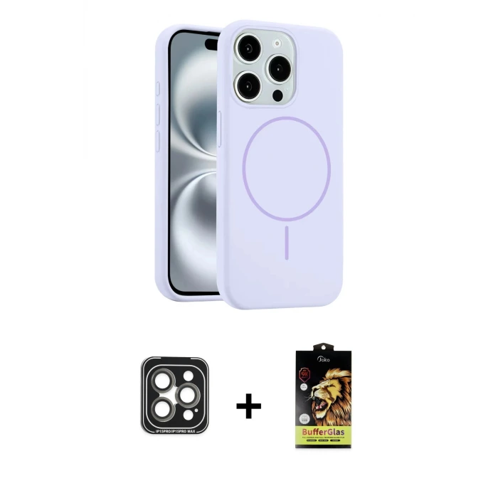 ieg™ iPhone 15 Pro Max Kılıf Yankı Form Serisi - Siyah Buffer Cam Ekran Koruyucu + PVD Metal Kamera Lens - GI