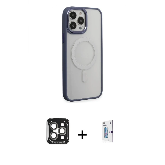 ieg™ iPhone 15 Pro Max Kılıf Yankı Işık Özel Seri - Siyah Bilvis 0.18mm Plus Cam Ekran Koruyucu + PVD Metal Kamera Lens - GI