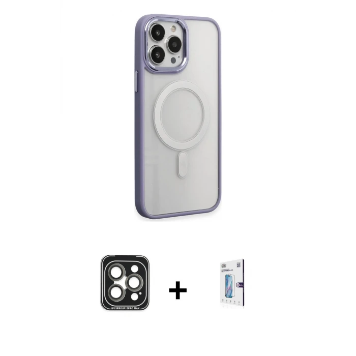 ieg™ iPhone 15 Pro Max Kılıf Yankı Işık Özel Seri - Siyah Bilvis 0.18mm Plus Cam Ekran Koruyucu + PVD Metal Kamera Lens - GI