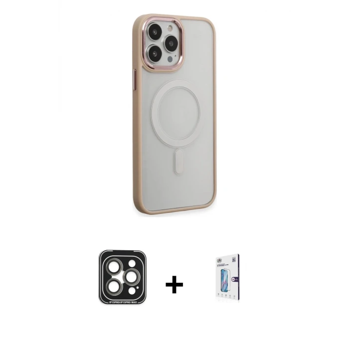 ieg™ iPhone 15 Pro Max Kılıf Yankı Işık Özel Seri - Siyah Bilvis 0.18mm Plus Cam Ekran Koruyucu + PVD Metal Kamera Lens - GI