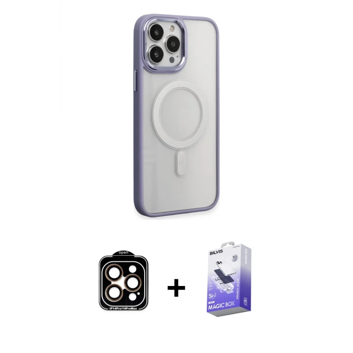 ieg™ iPhone 15 Pro Max Kılıf Yankı Işık Özel Seri - Siyah Bilvis 5in1 5D Magic Hayalet Cam Ekran Koruyucu + PVD Metal Kamera Lens - TU