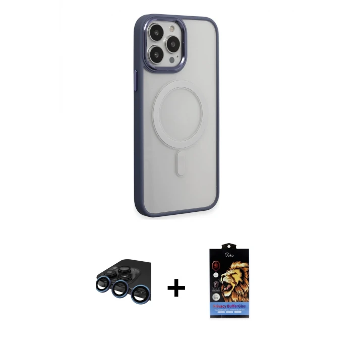 ieg™ iPhone 15 Pro Max Kılıf Yankı Işık Özel Seri - Siyah Buffer Hayalet Cam Ekran Koruyucu + Raze Metal Kamera Lens - LT