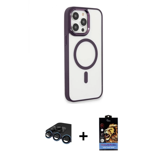 ieg™ iPhone 15 Pro Max Kılıf Yankı Işık Özel Seri - Siyah Buffer Hayalet Cam Ekran Koruyucu + Raze Metal Kamera Lens - LT