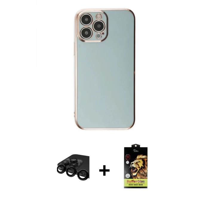 ieg™ iPhone 15 Pro Max Kılıf Yankı Serisi - Siyah Buffer Cam Ekran Koruyucu + Raze Metal Kamera Lens - SH