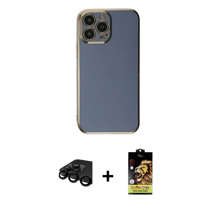 ieg™ iPhone 15 Pro Max Kılıf Yankı Serisi - Siyah Buffer Cam Ekran Koruyucu + Raze Metal Kamera Lens - SH