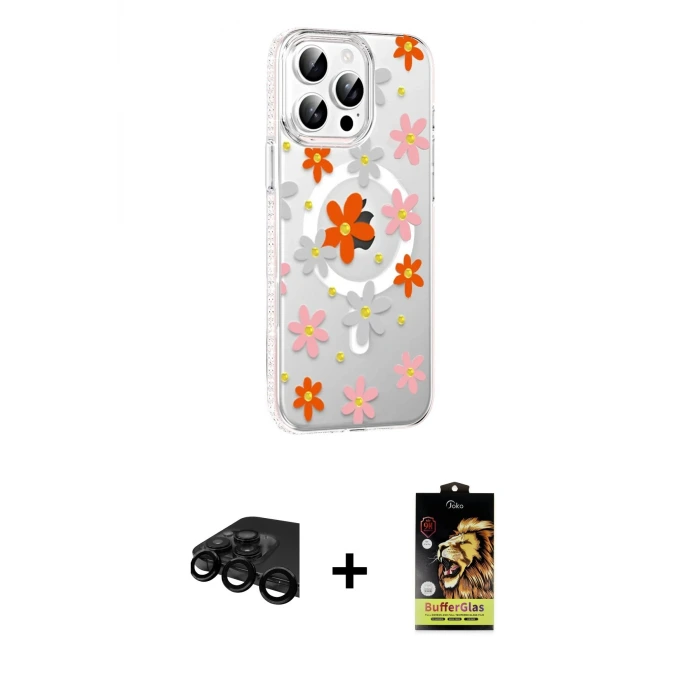 ieg™ iPhone 15 Pro Max Kılıf Yörünge Işık Prime - Siyah Buffer Cam Ekran Koruyucu + Raze Metal Kamera Lens - SH