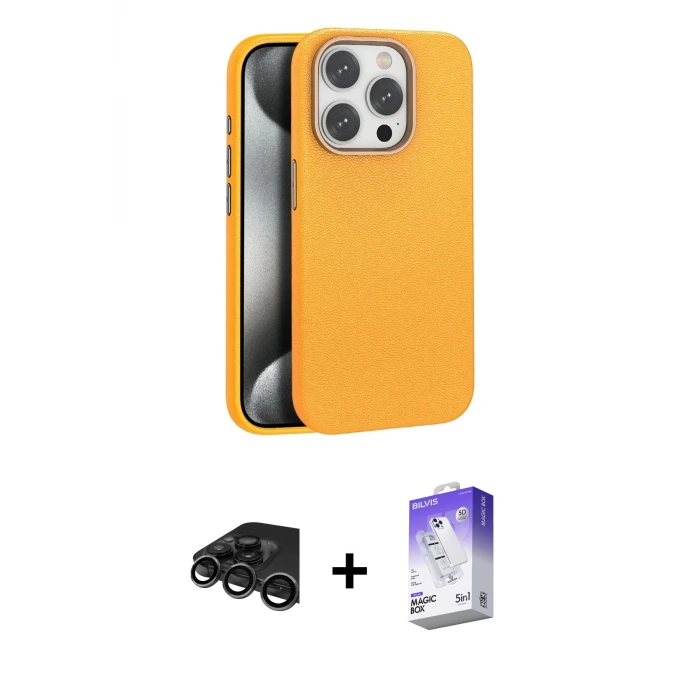 ieg™ iPhone 15 Pro Max Kılıf Zirve Modern Prime - Siyah Bilvis 5in1 3D Magic Cam Ekran Koruyucu + Raze Metal Kamera Lens - TMGI