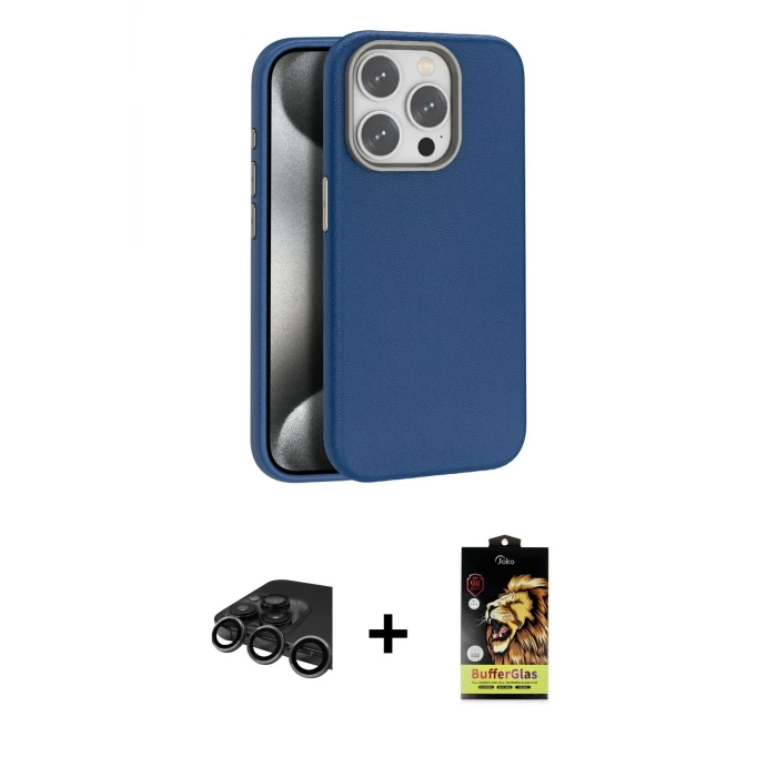 ieg™ iPhone 15 Pro Max Kılıf Zirve Modern Prime - Siyah Buffer Cam Ekran Koruyucu + Raze Metal Kamera Lens - TMGI