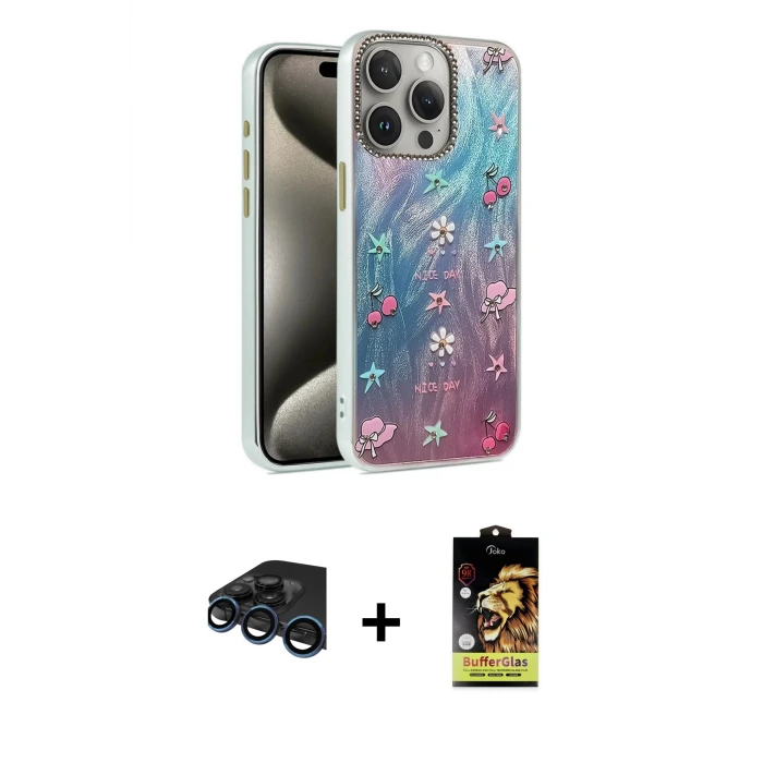 ieg™ iPhone 15 Pro Max Kılıf Zirve Modern Prime - Siyah Buffer Cam Ekran Koruyucu + Raze Metal Kamera Lens - LT