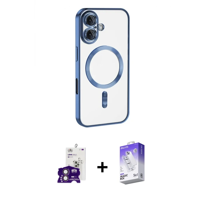 ieg™ iPhone 16 Kılıf Nova Işık Özel Seri - Siyah Bilvis 5in1 3D Magic Cam Ekran Koruyucu + Bilvis Titan Kamera Lens - PE