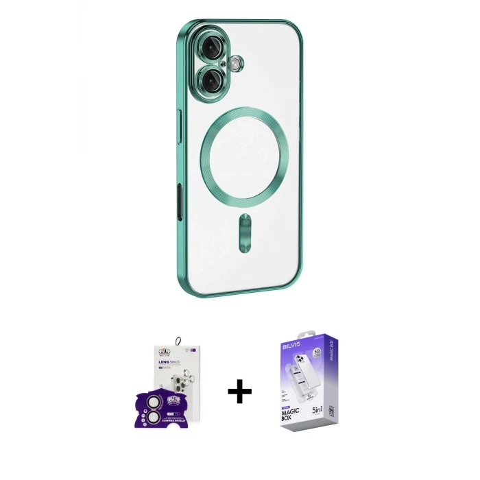 ieg™ iPhone 16 Kılıf Nova Işık Özel Seri - Siyah Bilvis 5in1 3D Magic Cam Ekran Koruyucu + Bilvis Titan Kamera Lens - PE