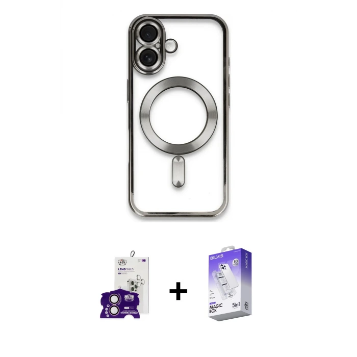 ieg™ iPhone 16 Kılıf Nova Işık Özel Seri - Siyah Bilvis 5in1 3D Magic Cam Ekran Koruyucu + Bilvis Titan Kamera Lens - PE
