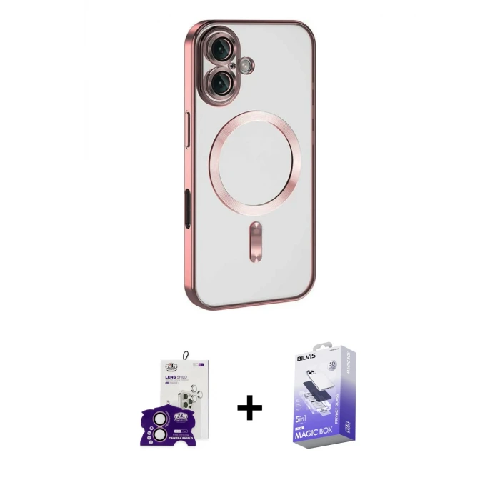 ieg™ iPhone 16 Kılıf Nova Işık Özel Seri - Siyah Bilvis 5in1 5D Magic Hayalet Cam Ekran Koruyucu + Bilvis Titan Kamera Lens - PE