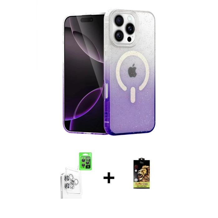 ieg™ iPhone 16 Pro Kılıf Eksen Minimal Özel Seri - Siyah Buffer Cam Ekran Koruyucu + Raze Metal Kamera Lens - BZ