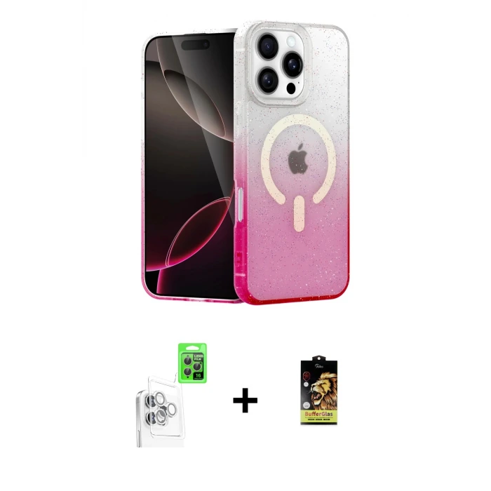 ieg™ iPhone 16 Pro Kılıf Eksen Minimal Özel Seri - Siyah Buffer Cam Ekran Koruyucu + Raze Metal Kamera Lens - BZ