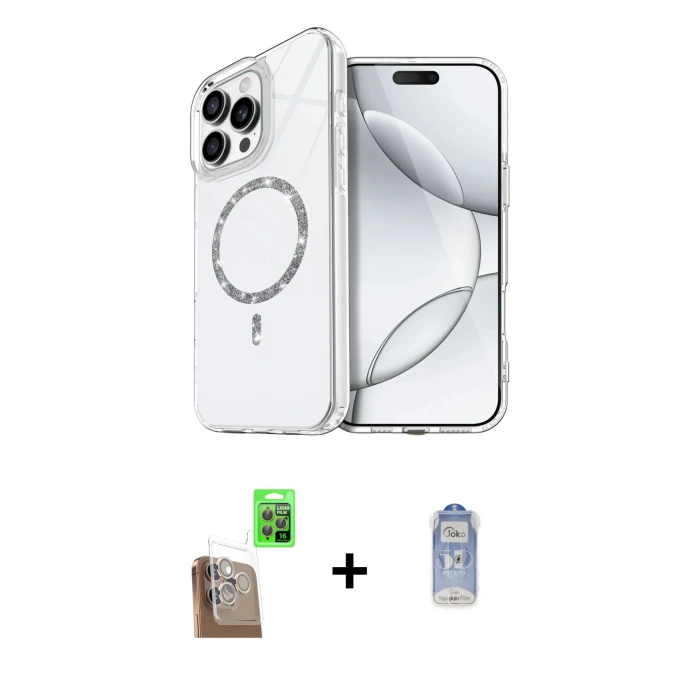 ieg™ iPhone 16 Pro Kılıf Kıvılcım Form Prime - Siyah Joko Magic 5D Cam + Raze Metal Kamera Lens - CLTM