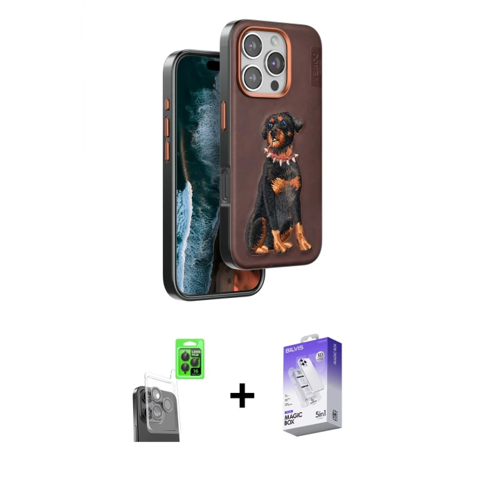 ieg™ iPhone 16 Pro Kılıf Nova Form Koleksiyonu - Siyah Bilvis 5in1 3D Magic Cam Ekran Koruyucu + Raze Metal Kamera Lens - SH